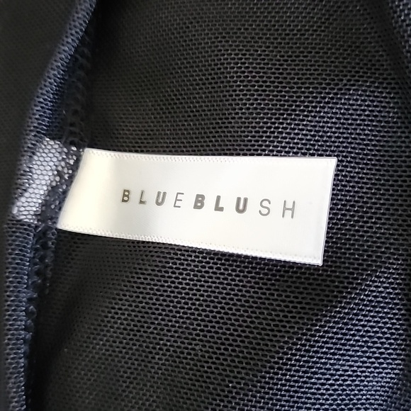 Blue Blush Black Sheer Top with Embroidered Flowers - Picture 3 of 6